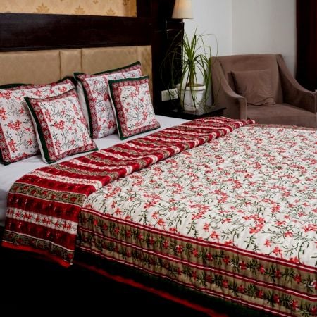 Crimson Bloom Jaipuri Quilt